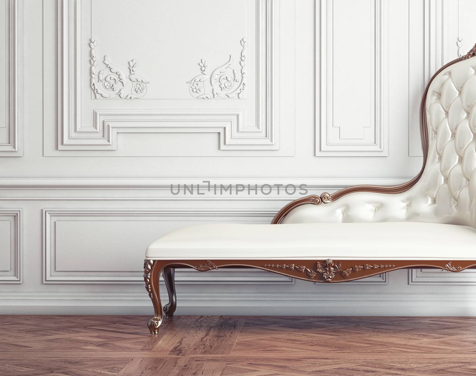The beautiful vintage sofa next to the wall (retro-style illustration) 