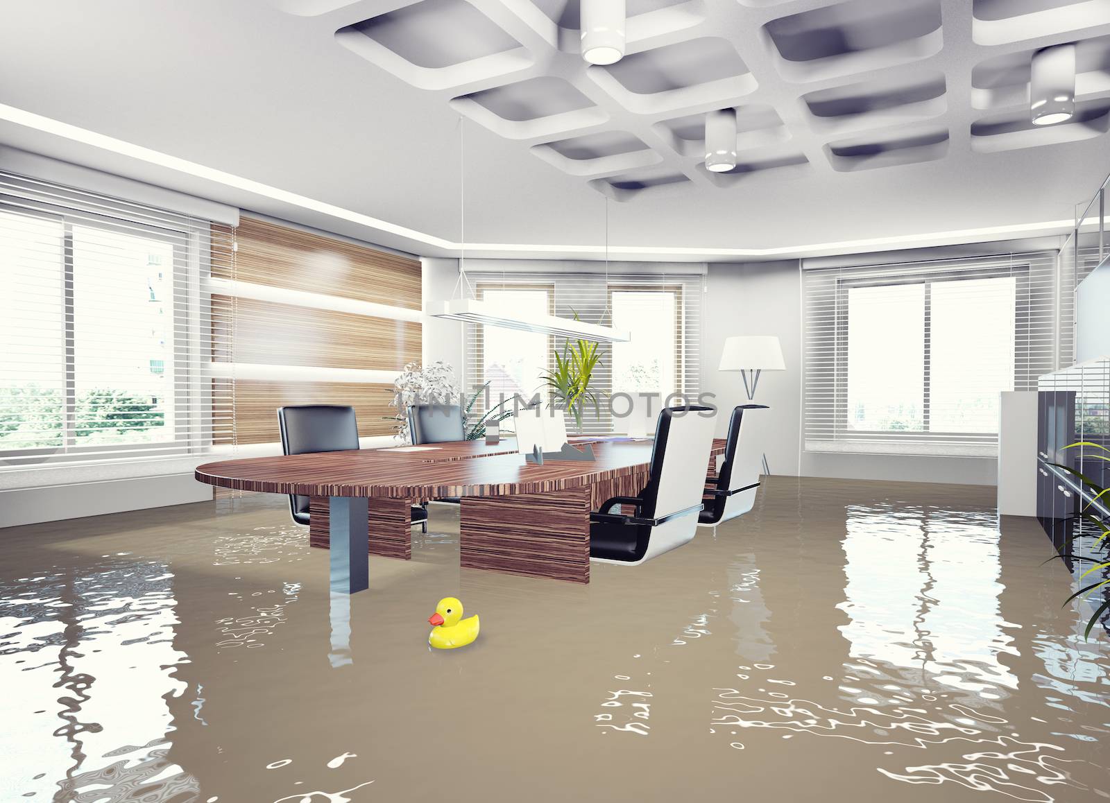 flooding office interior. 3d concept