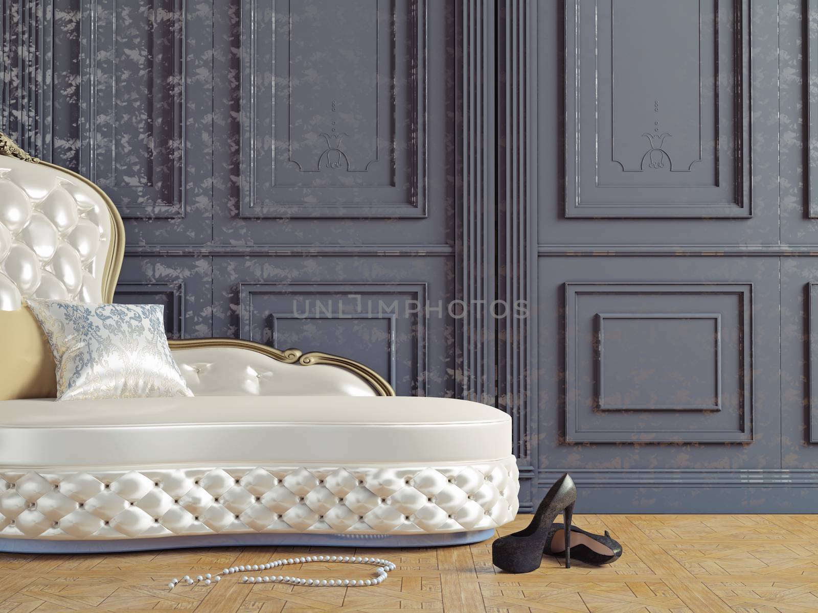 the vintage sofa and near the  wall (3d illustration) 