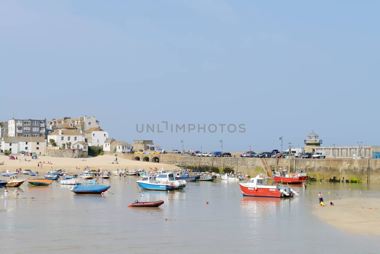 Boats in the harbour on a sunny day in St Ives, Cornwall