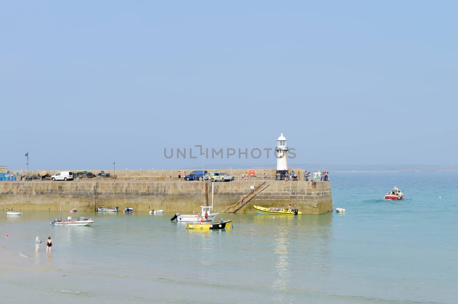 Cornish lighthouse on a sunny day in St Ives