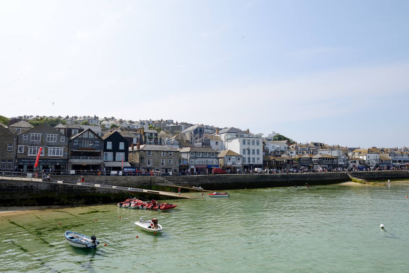 Seafront in St Ives, Cornwall, England. On a sunny summers day.