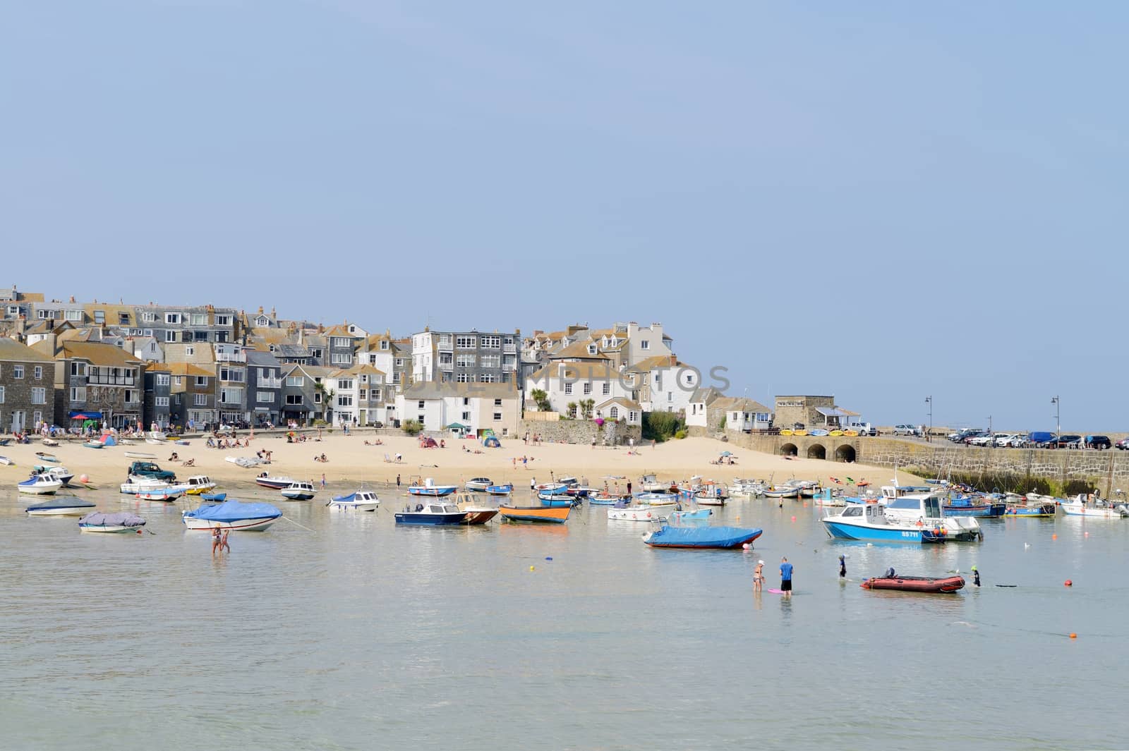 Sunny landscape of cornish town St Ives in summer