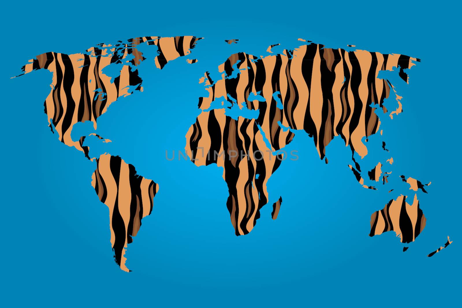 Map of the world filled with a Tiger pattern
