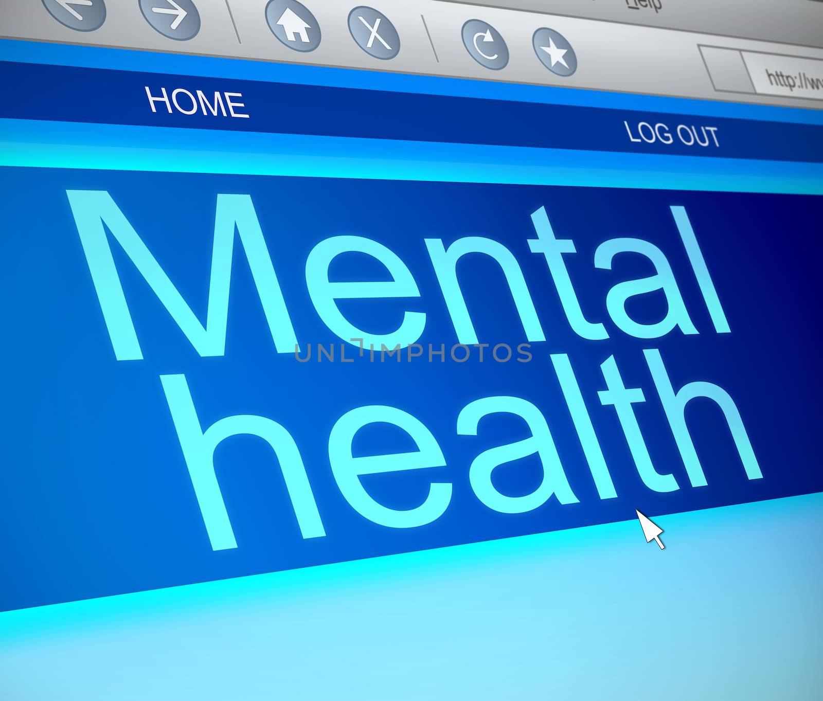 Illustration depicting a computer screen capture with a mental health concept.