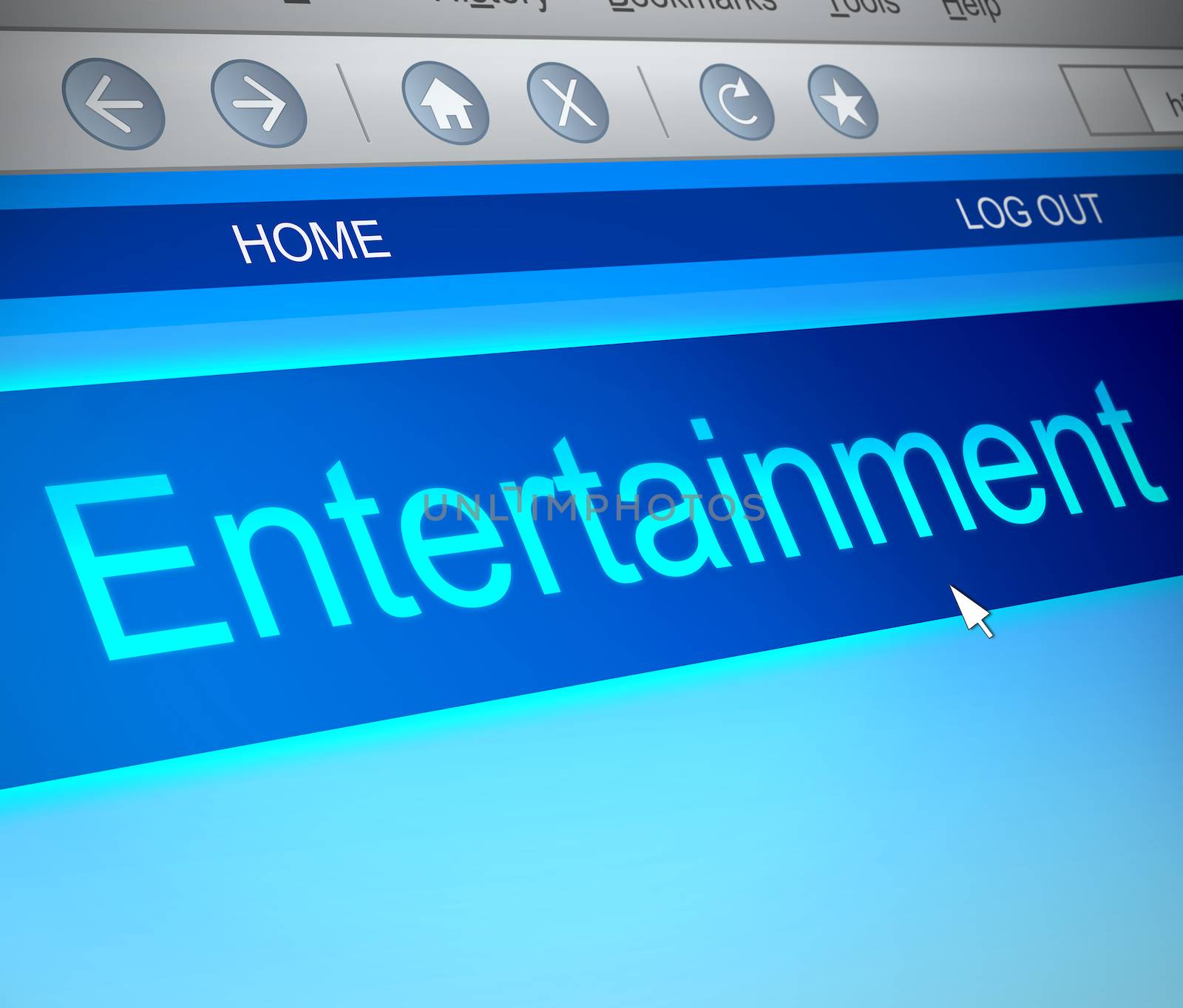 Illustration depicting a computer screen capture with an entertainment concept.
