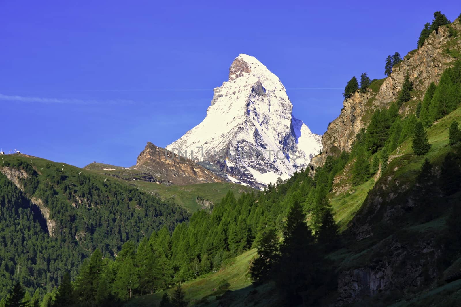 Amazing view of tourist trail near the Matterhorn in the Swiss Alps 