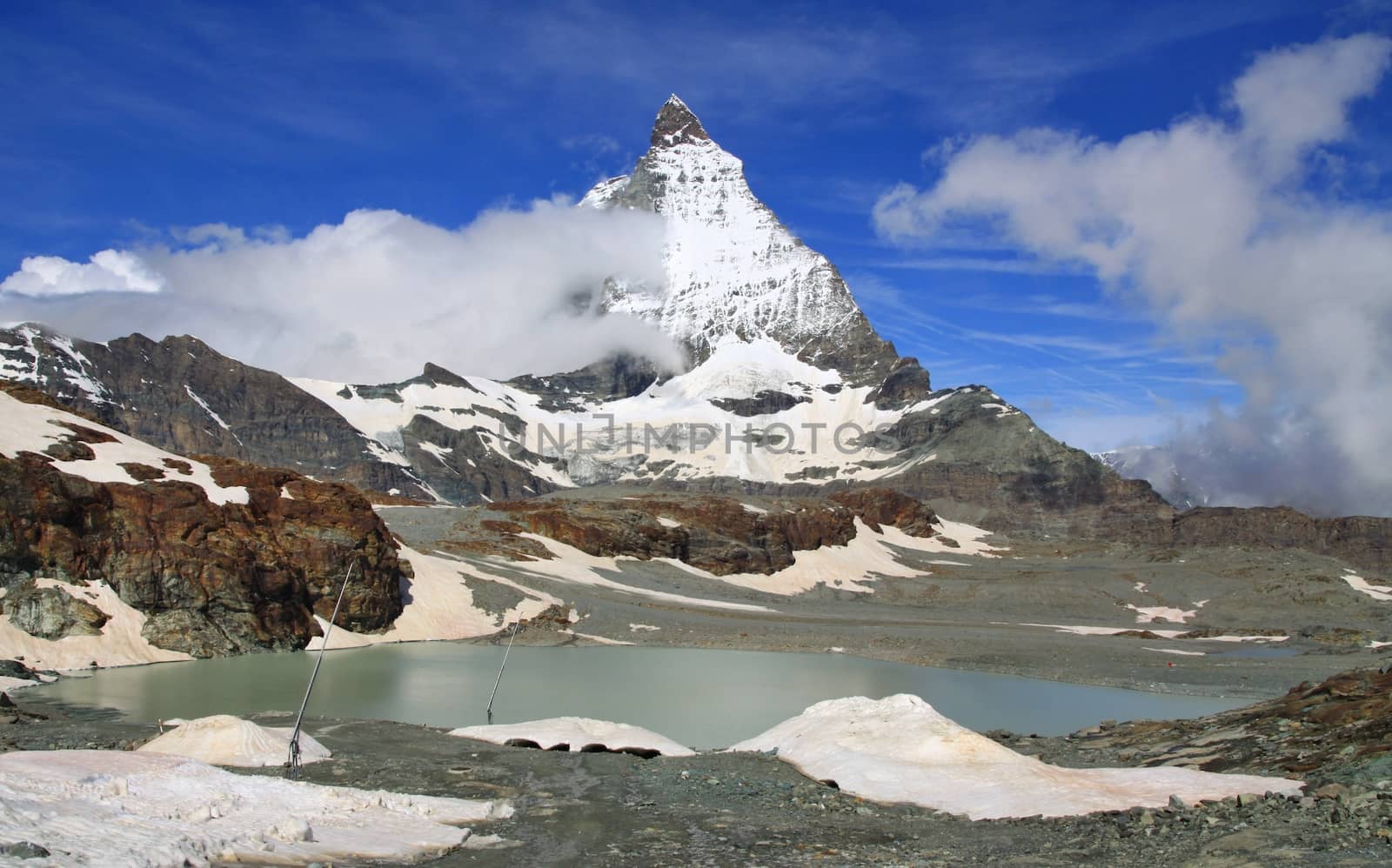 Amazing view of tourist trail near the Matterhorn in the Swiss Alps 