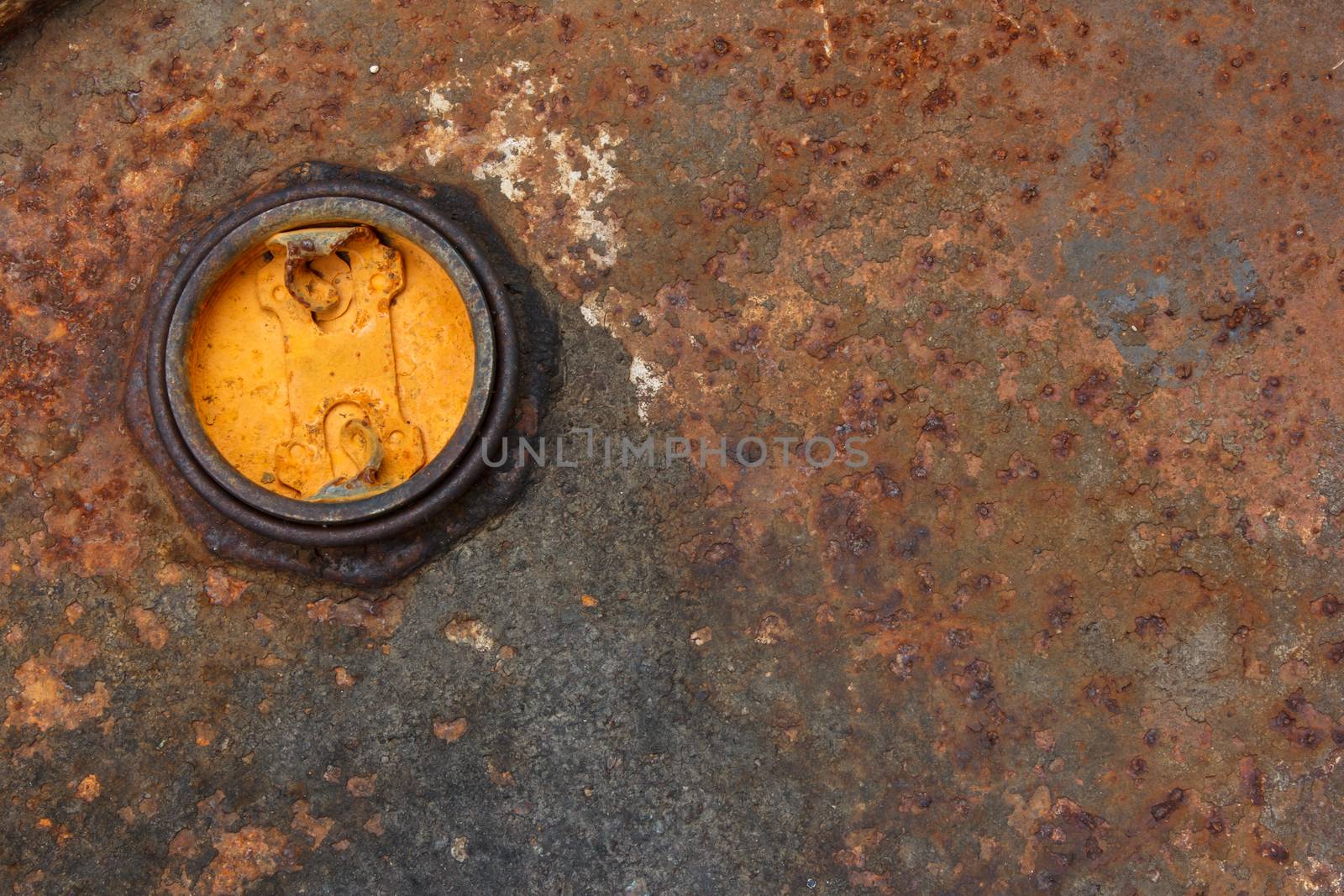 rusty lid of old oil tank,texture rusty of tank