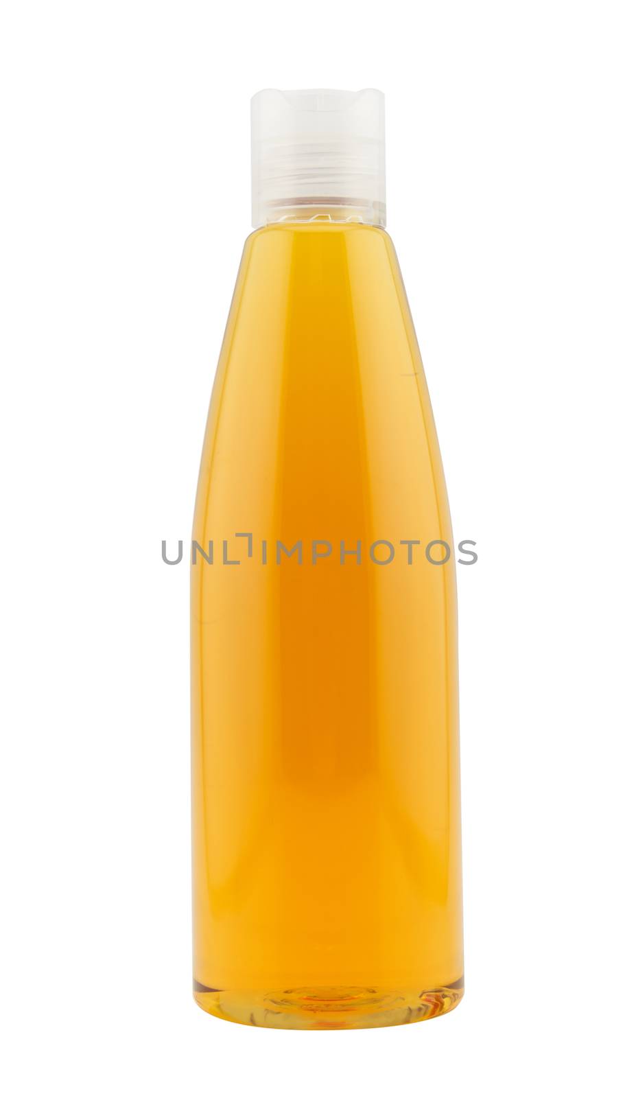 Orange plastic bottle isolated on white background