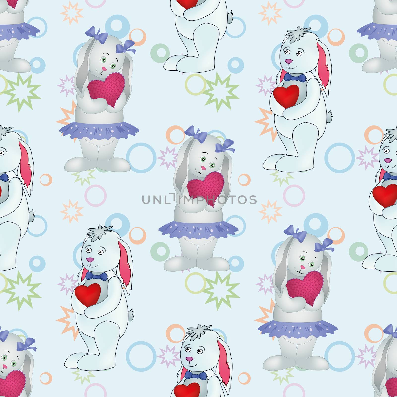 Seamless pattern, Bunnies with Valentine hearts by alexcoolok