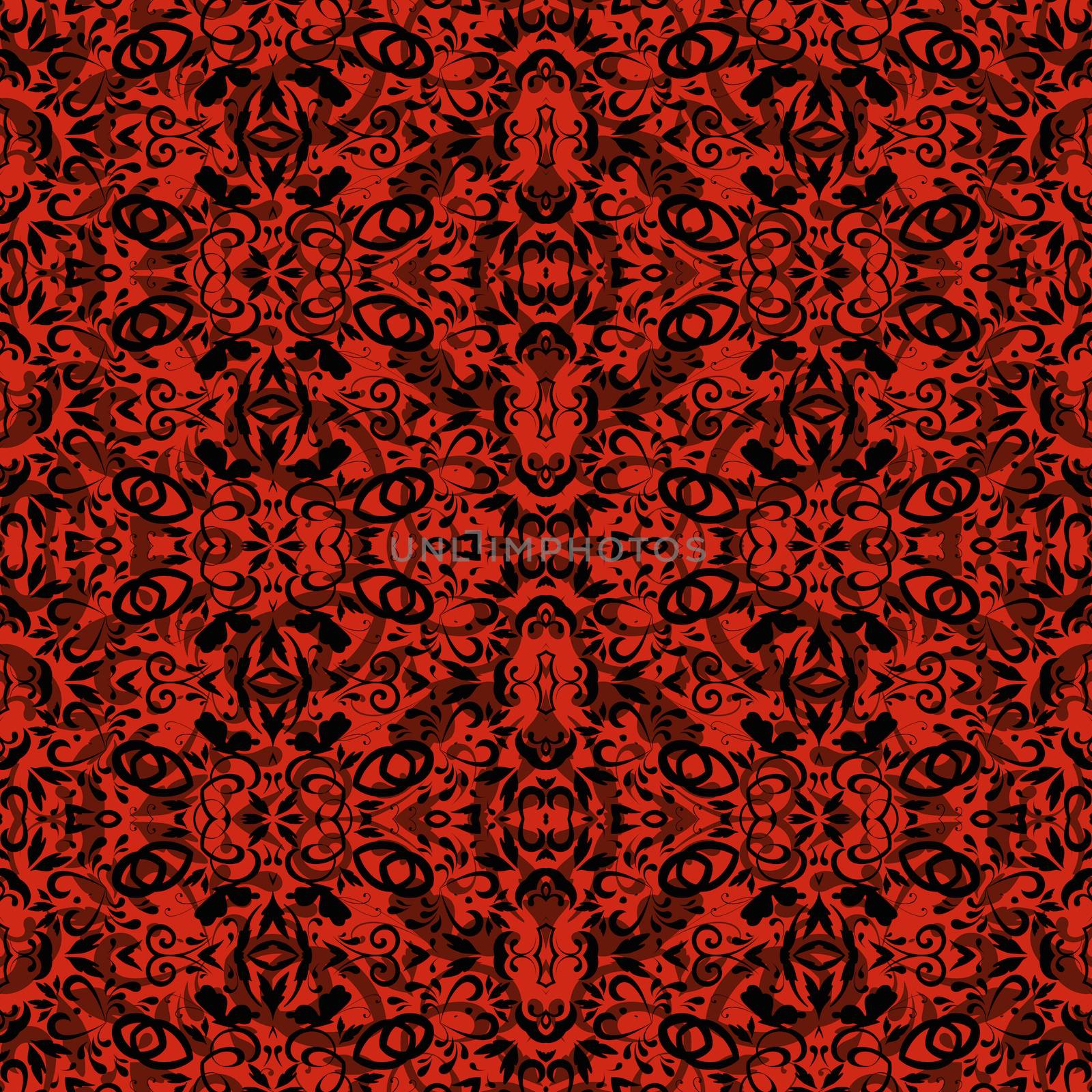 Seamless abstract pattern, black contours on red background.
