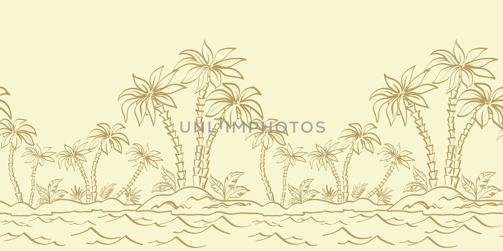 Seamless pattern, island with palm contours by alexcoolok