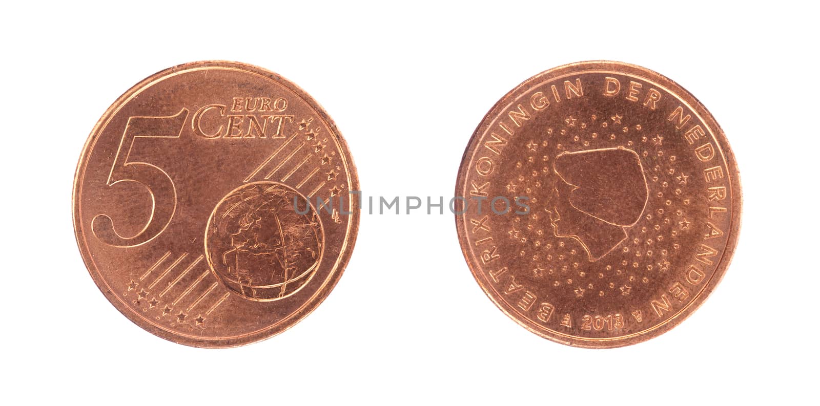 5 euro cent coin, isolated on white