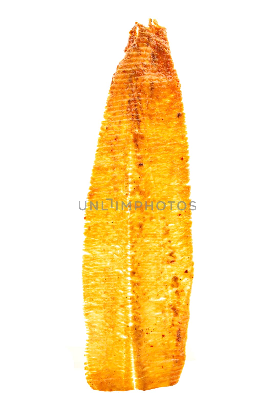 Sweet and spicy dried cuttlefish isolated on white background