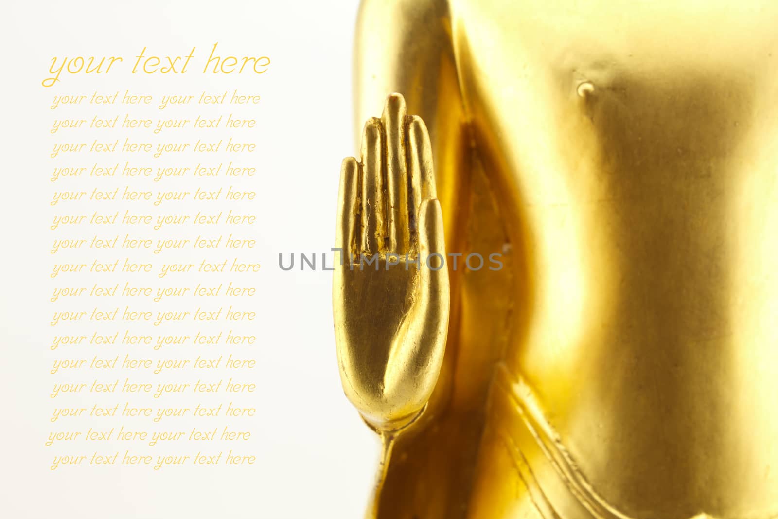 golden hand buddha statue isolated on white background