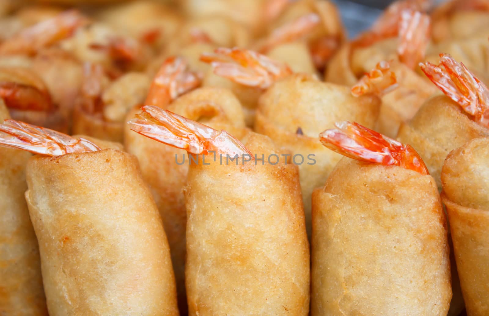 Close up fried shrimp spring rolls - Thai food