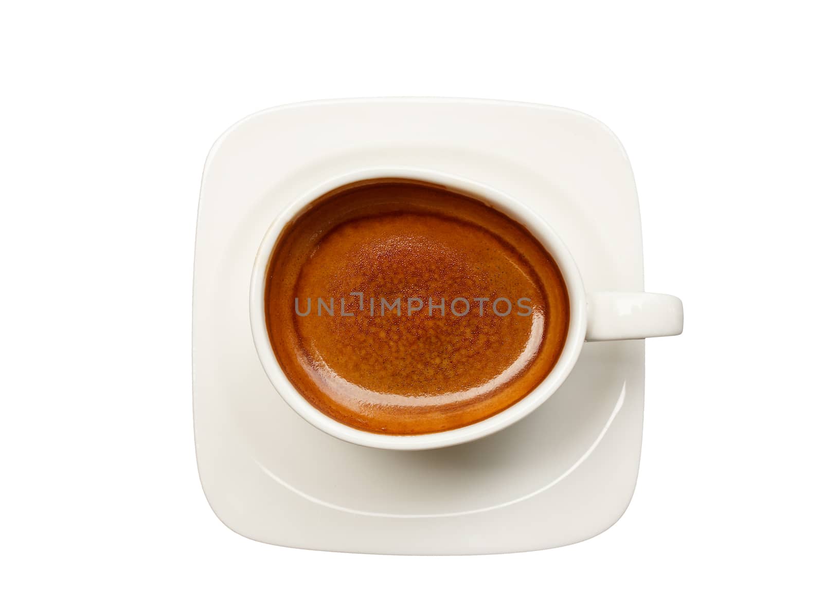 Top view cup of coffee isolated on white background