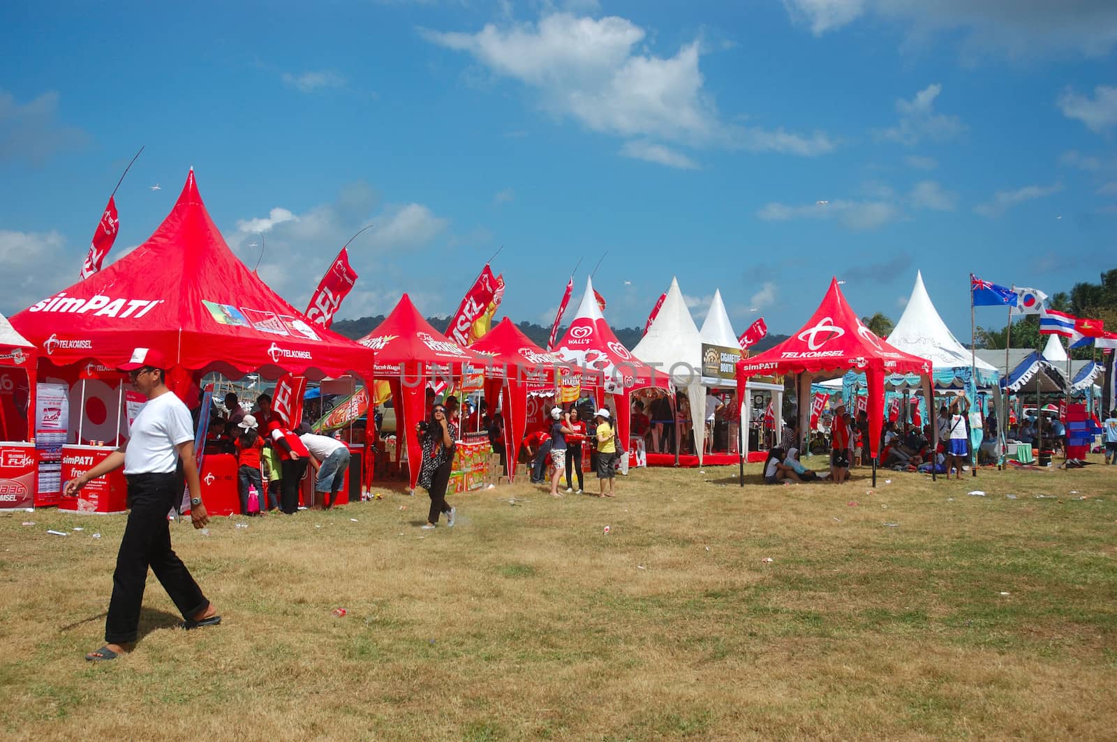 pangandaran, indonesia-july 16, 2011: participant booth at pangandaran international kite festival that held in east coast pangandaran beach, west java-indonesia.