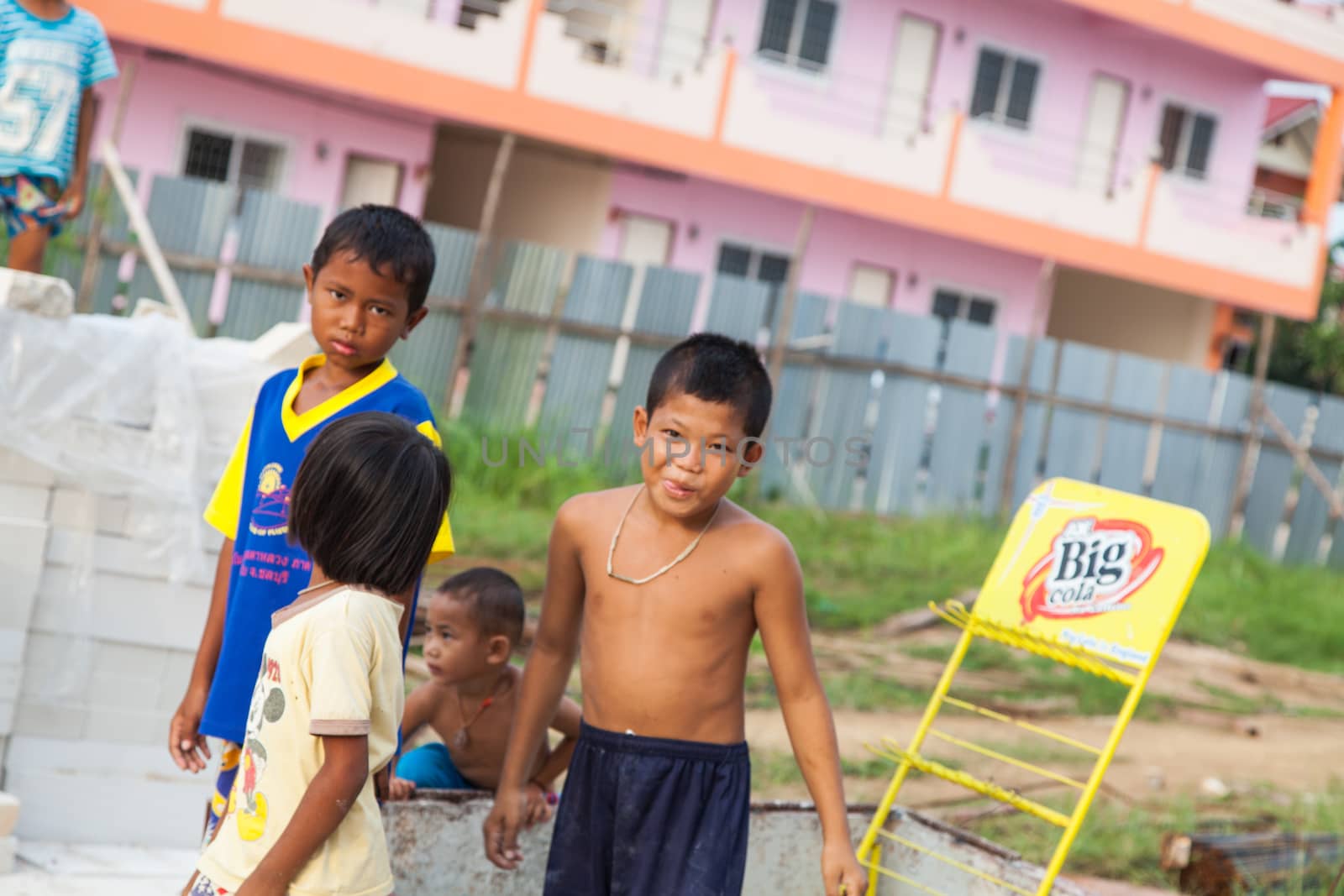 Sakaew, Thailand - May 08 , 2014 : Children at dangerous area by chatmali