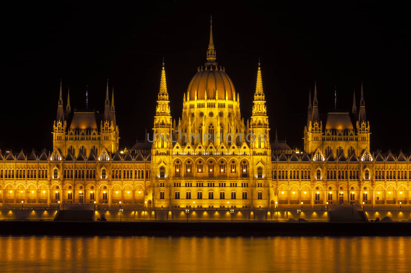 View of the Hungarian Parliament building at night, Budapest.