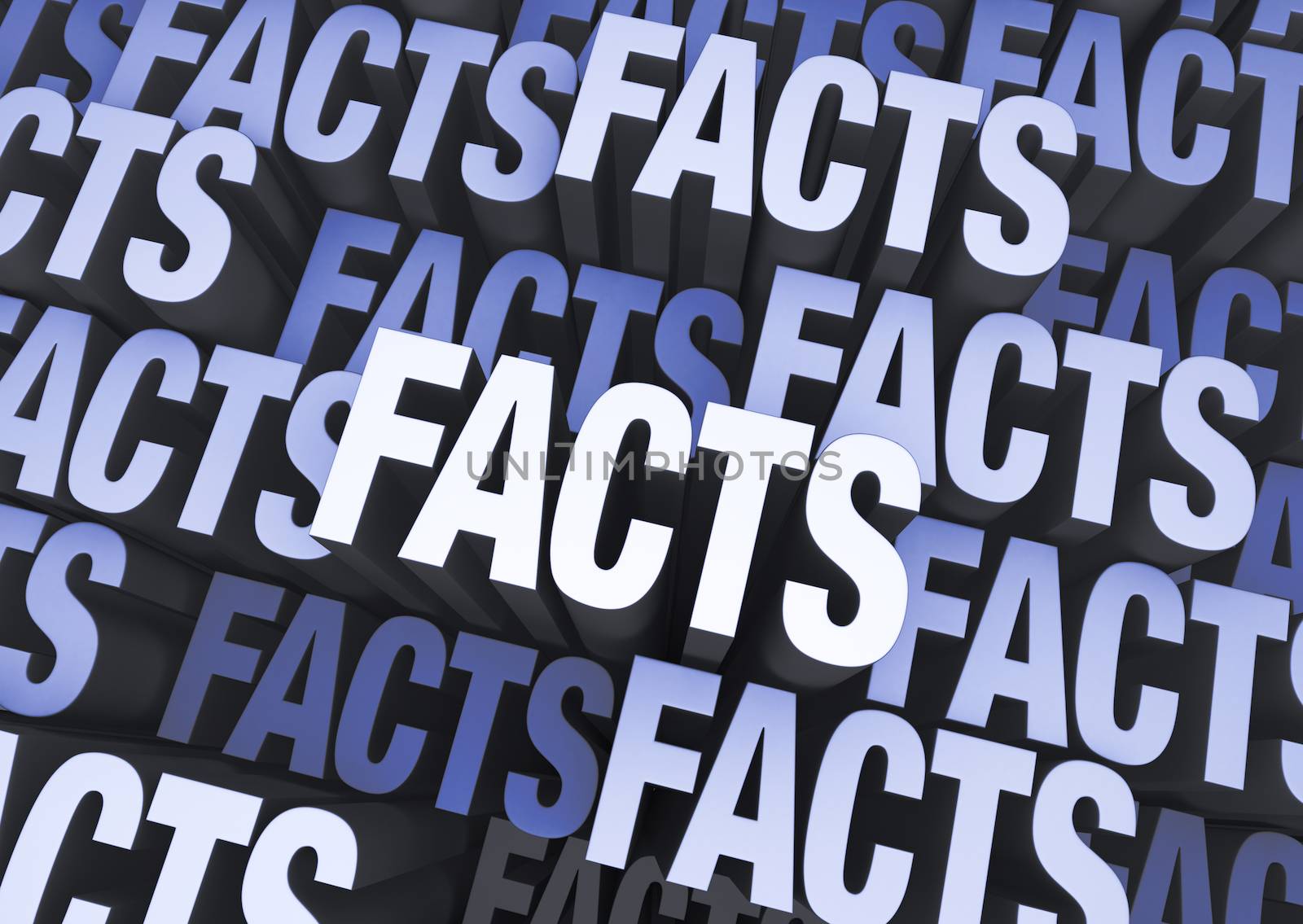 A 3D blue gray background filled with the word "FACTS" repeated many times a different depths.