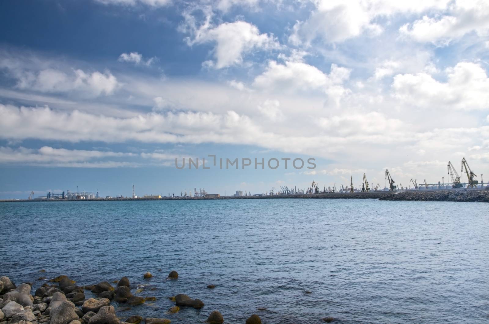 Shipyard In Constanta with big cranes at the horrizon.