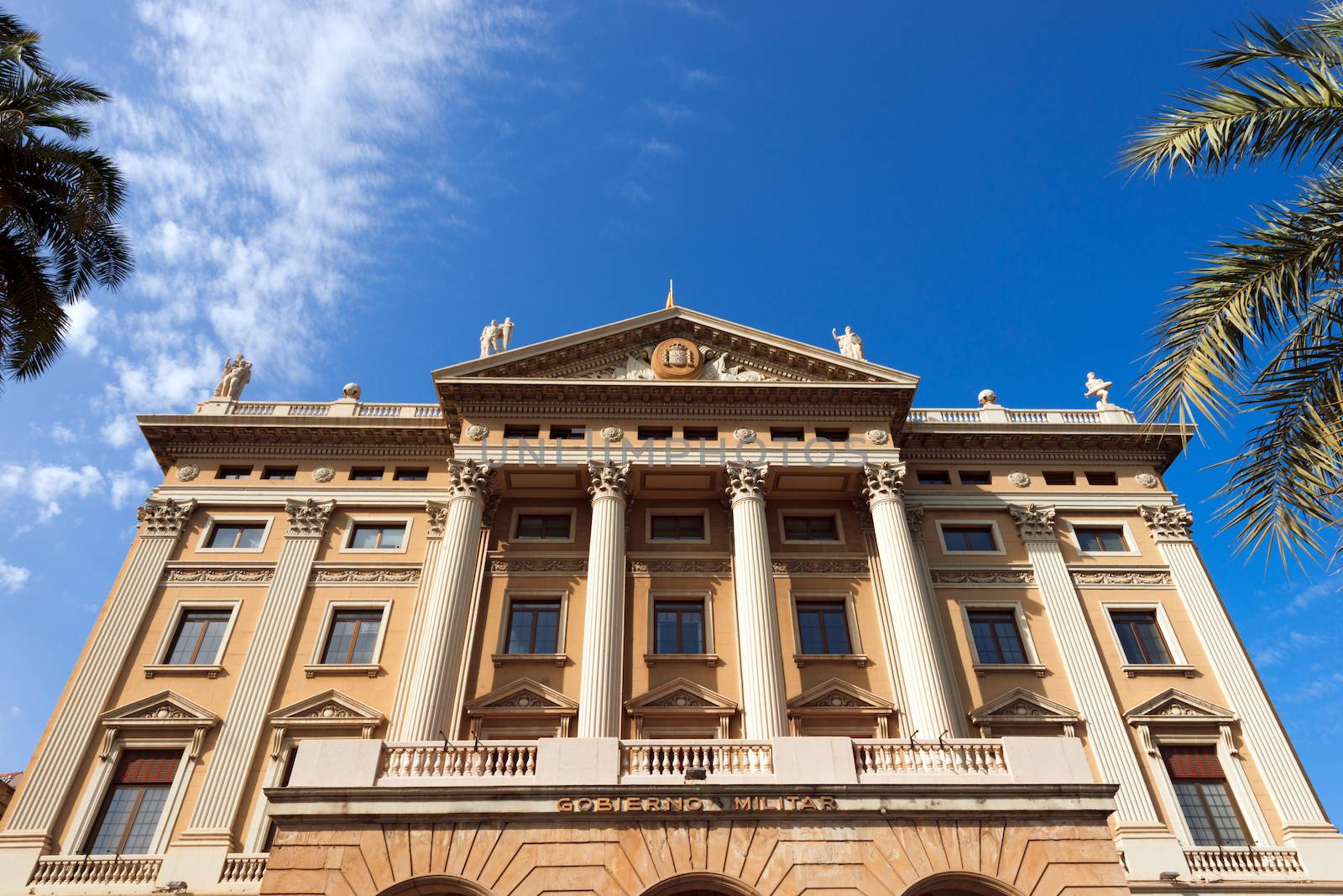 Building of the military government (Gobierno Militar) in Barcelona, Spain. Its construction began in 1928 to house the offices of the Ministry of War