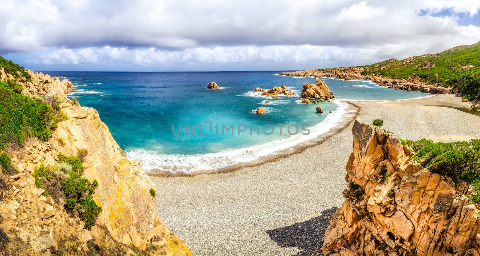 Beautiful ocean coastline panoramic view in Costa Paradiso, Sardinia, Italy