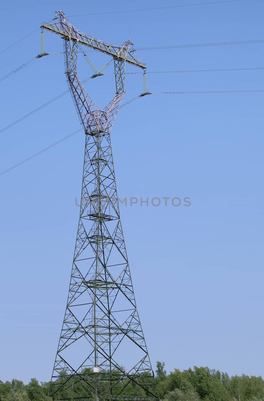 Power transmission tower, view from below