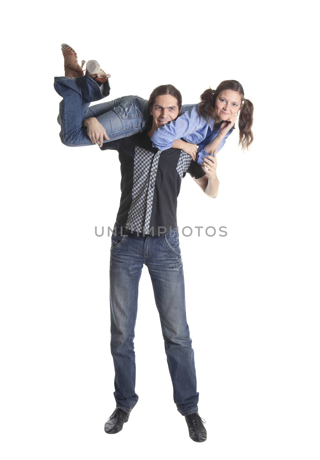 Cheerful couple isolated over white background