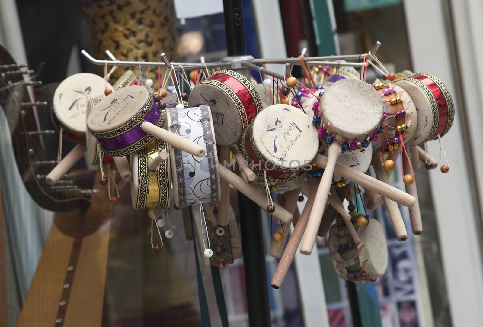 Souvenir drums in a Istanbul street shop