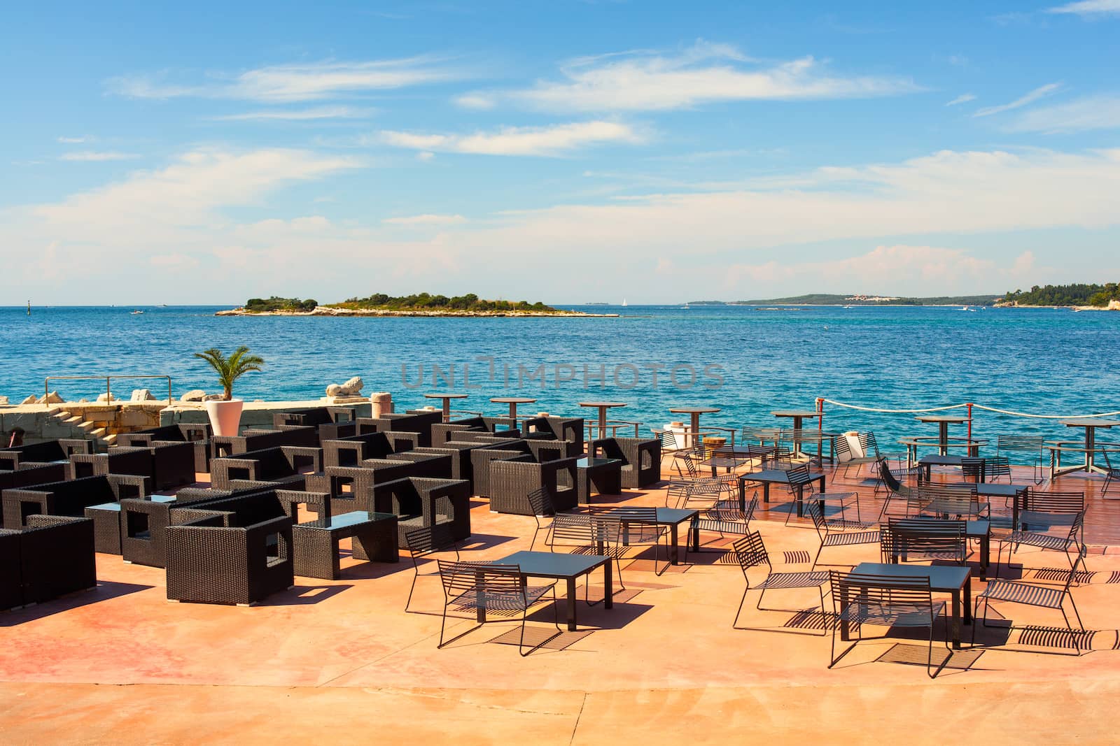 View of outdoor restaurant in Rovinj, Croatia