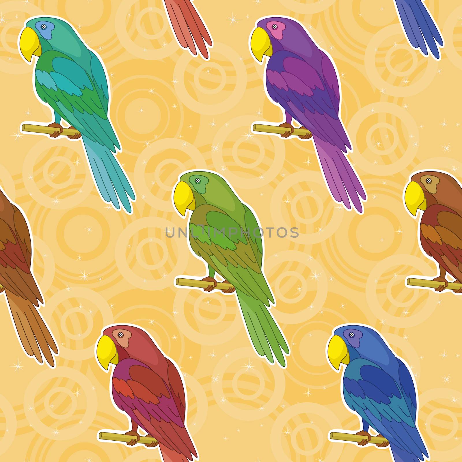 Seamless background, colorful parrots by alexcoolok