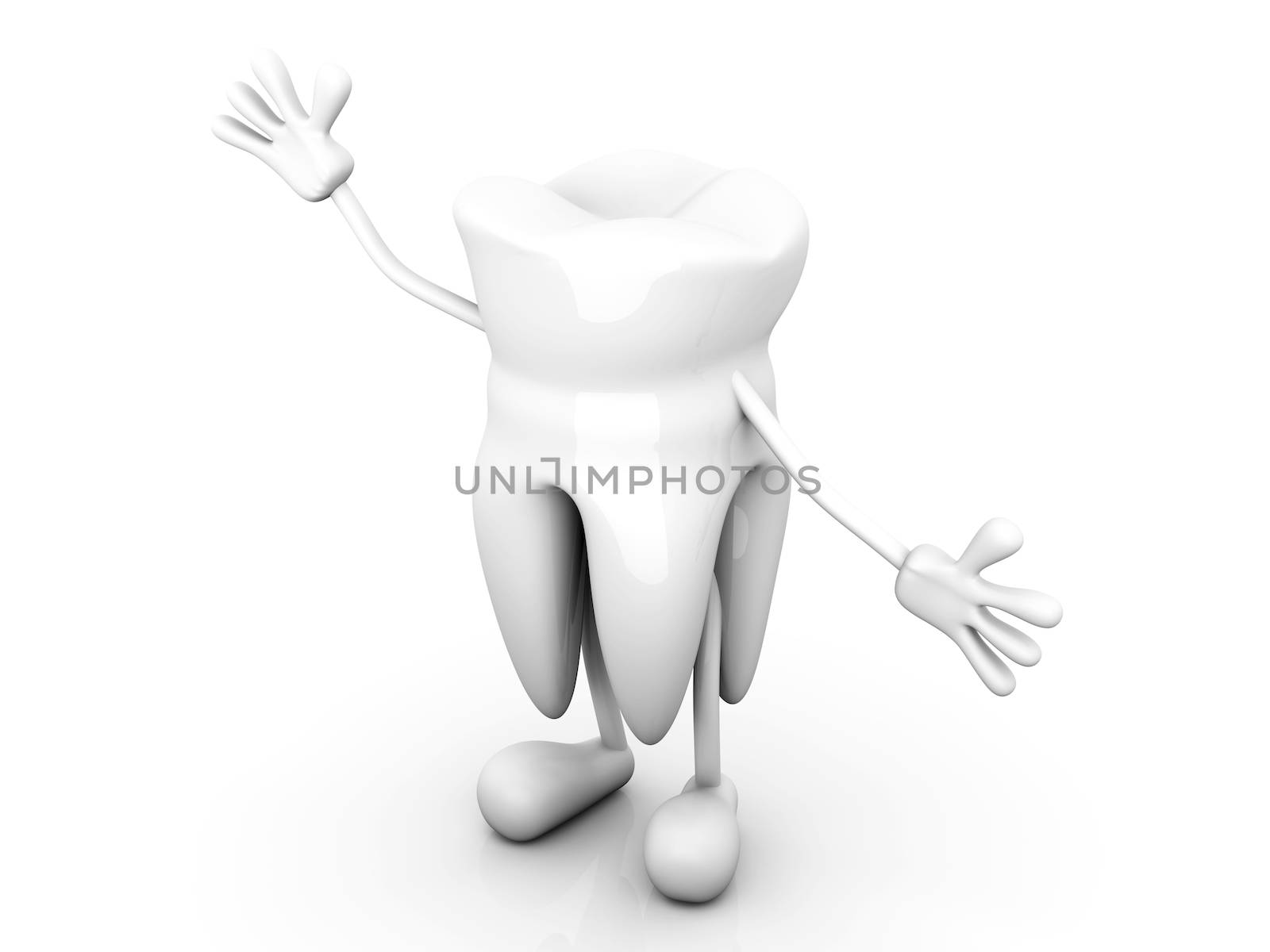 A greeting Cartoon Tooth. 3D rendered Illustration.