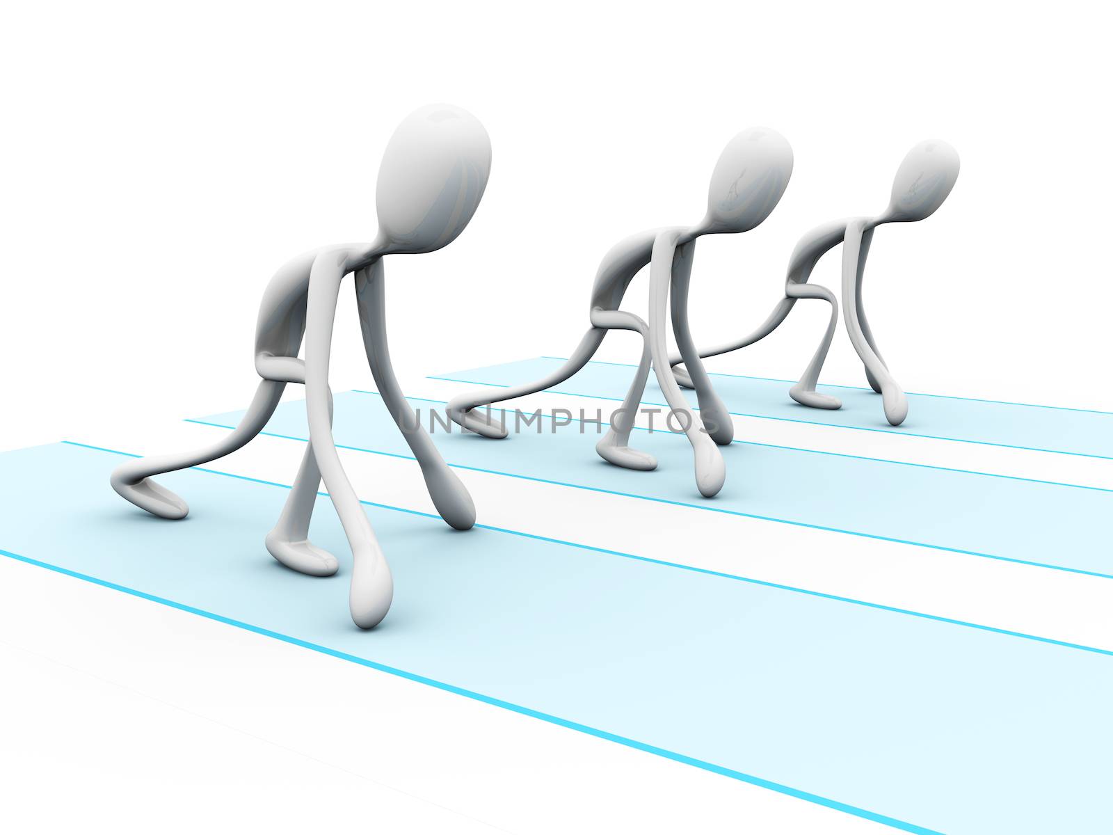 A group of competing runners. 3d rendered illustration. Isolated on white.