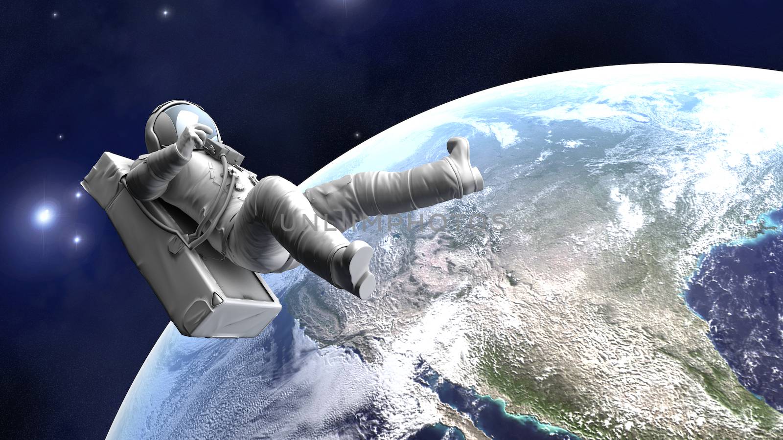 A Astronaut floating over the earth. 3D illustration.