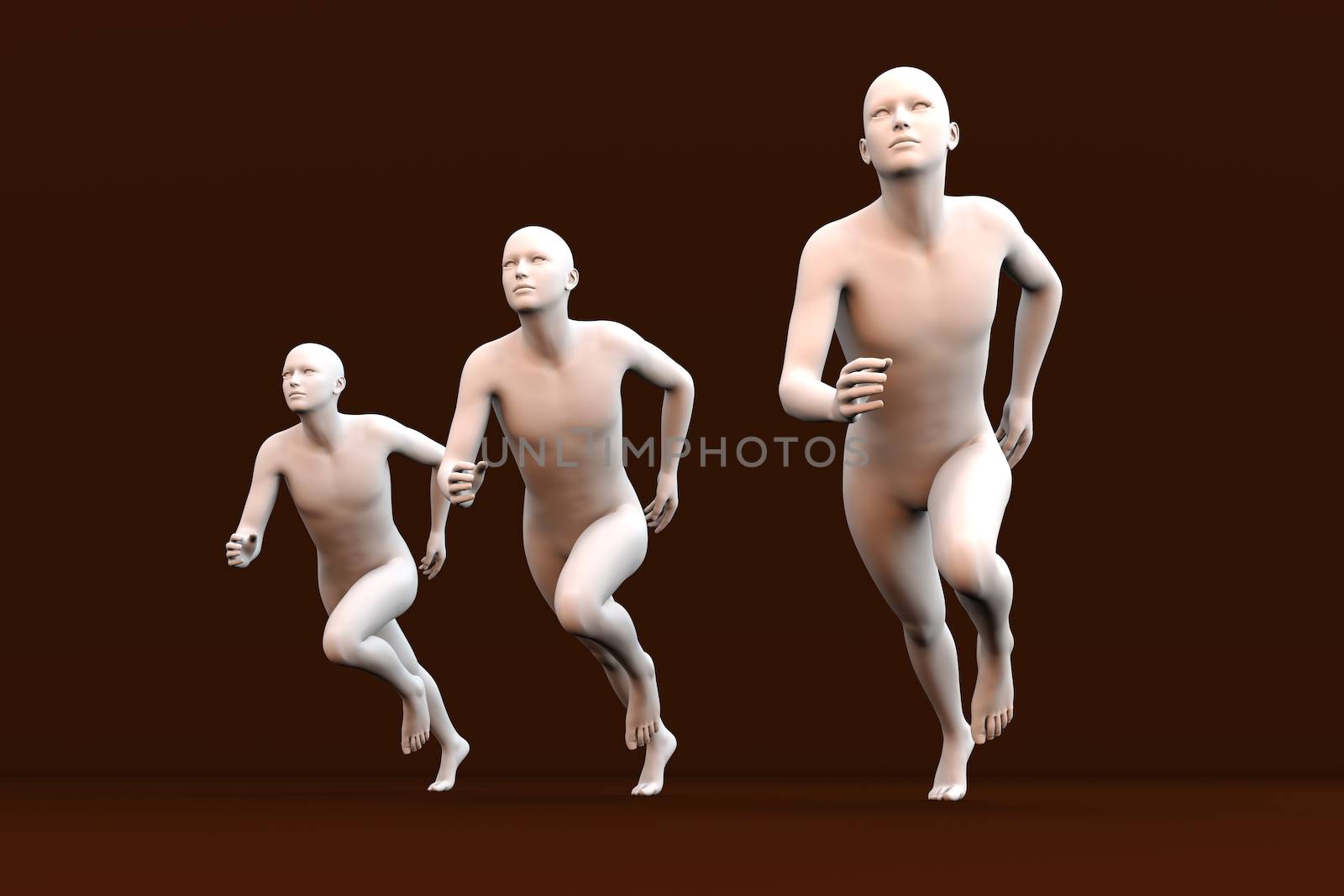 Three competing runners. 3D rendered Illustration.