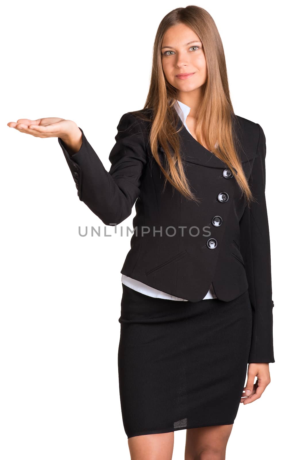 Businesswoman points hand toward by cherezoff