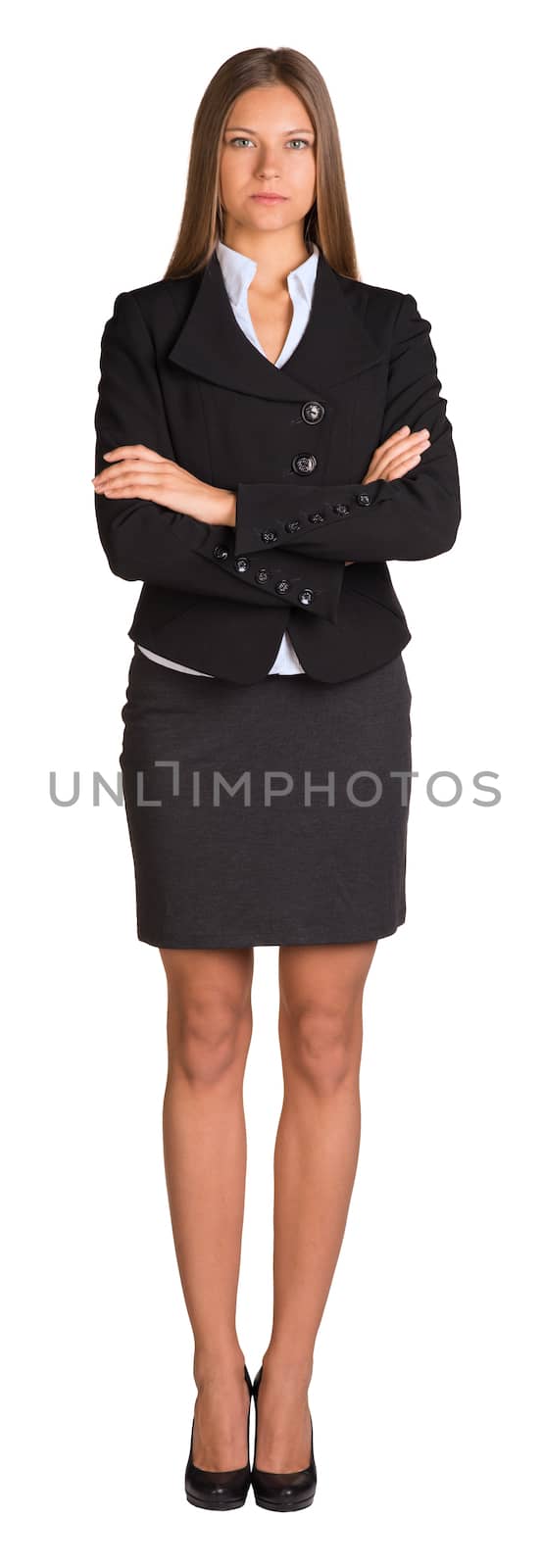 Businesswoman with crossed arms. Isolated on white background