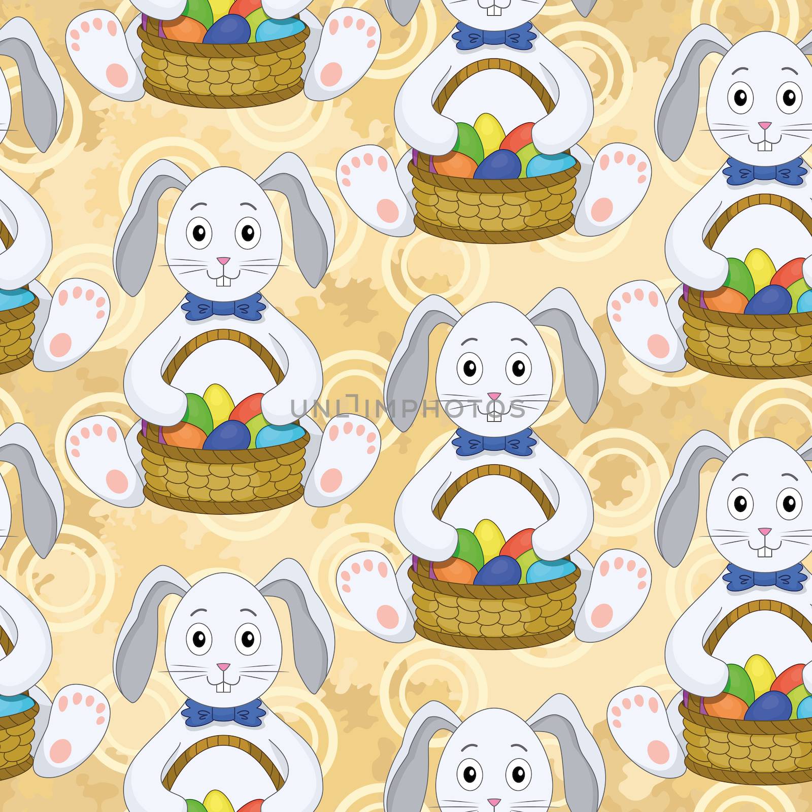 Seamless pattern, Bunnies with Easter eggs by alexcoolok