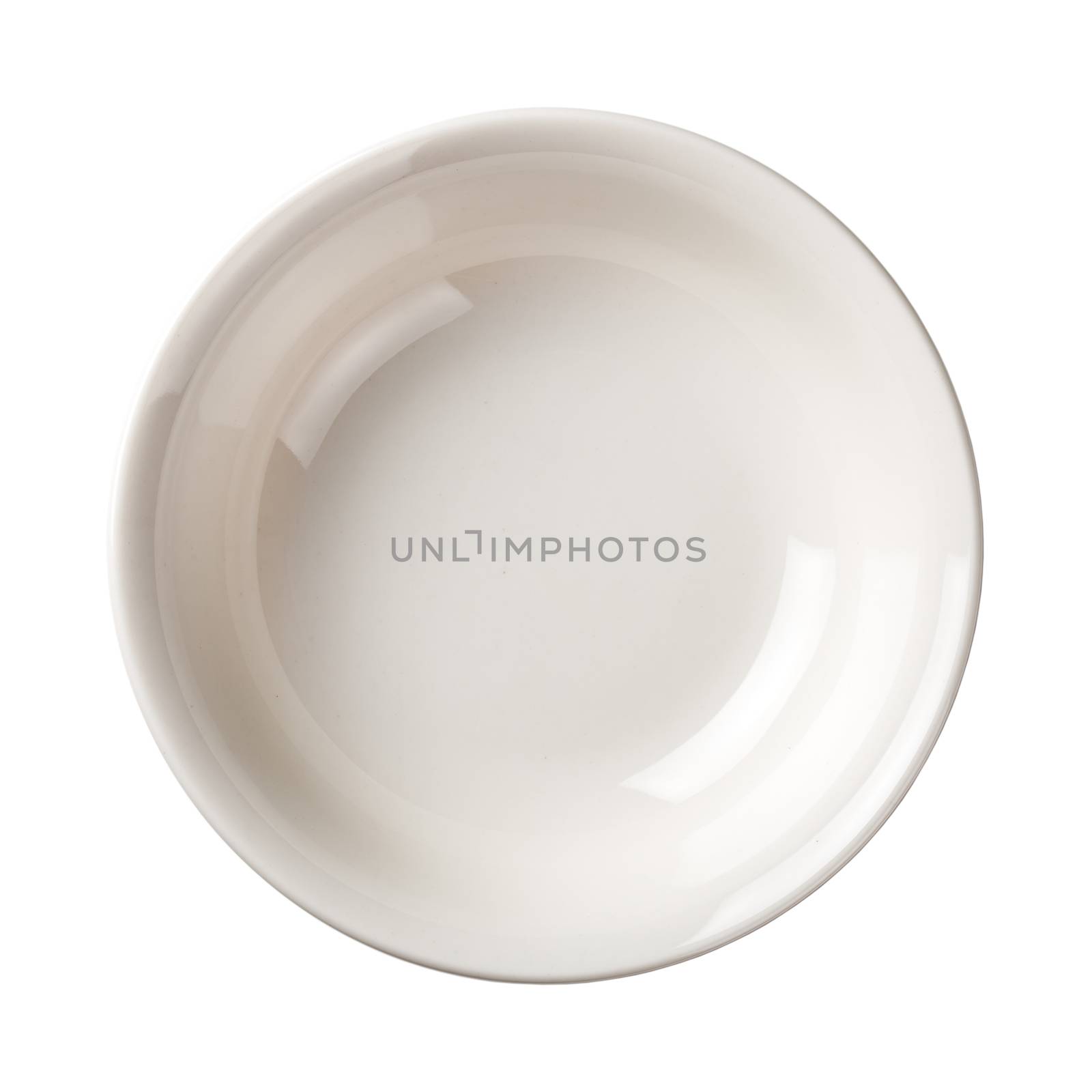 White plate isolated on white background. Top view 