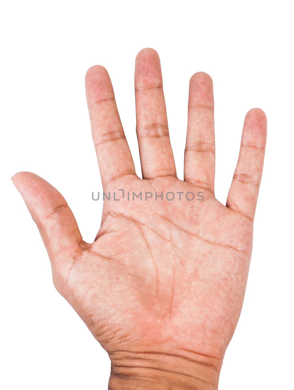 Male palm hand isolated on white background with clipping path