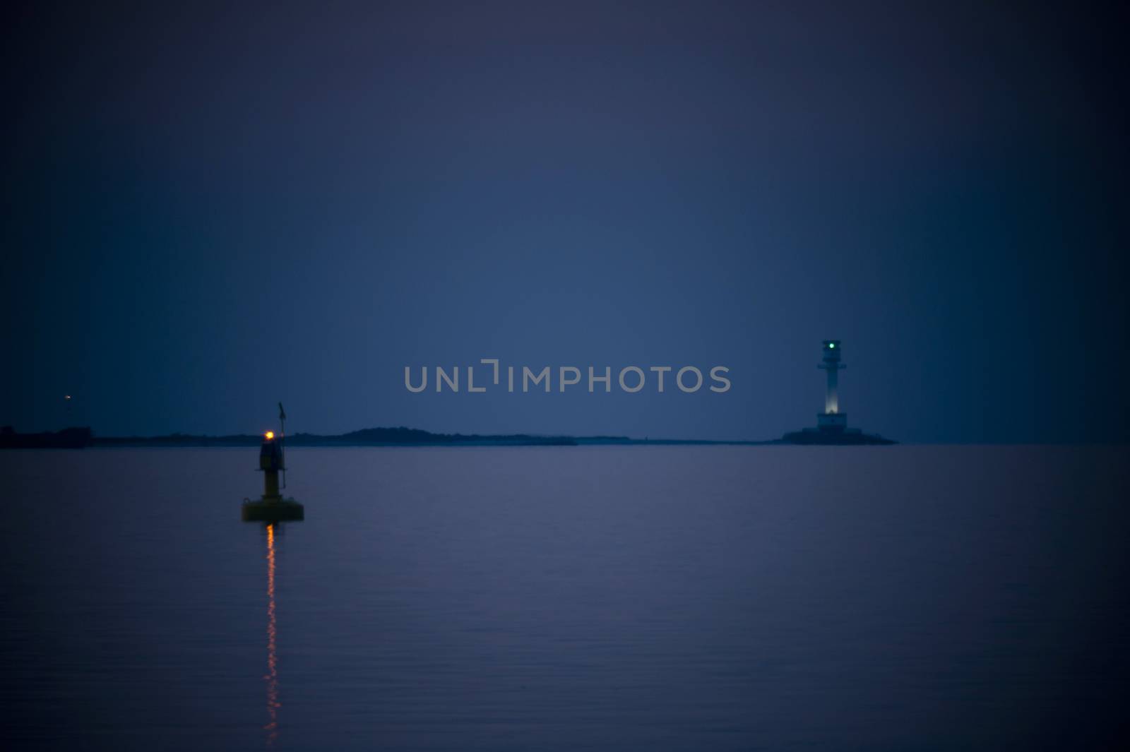 Lighthouse by night in Kiel, Germany