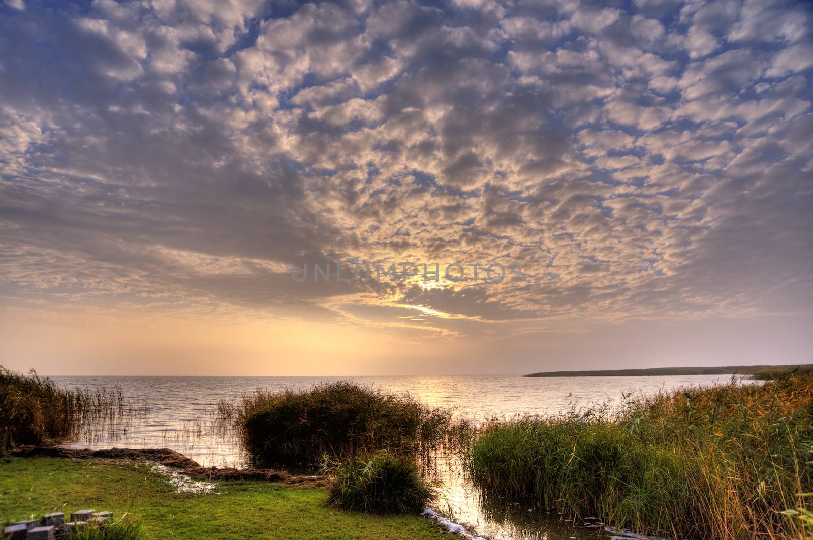 Sunrise on the Bay of Ahrenshoop in Germany, HDR