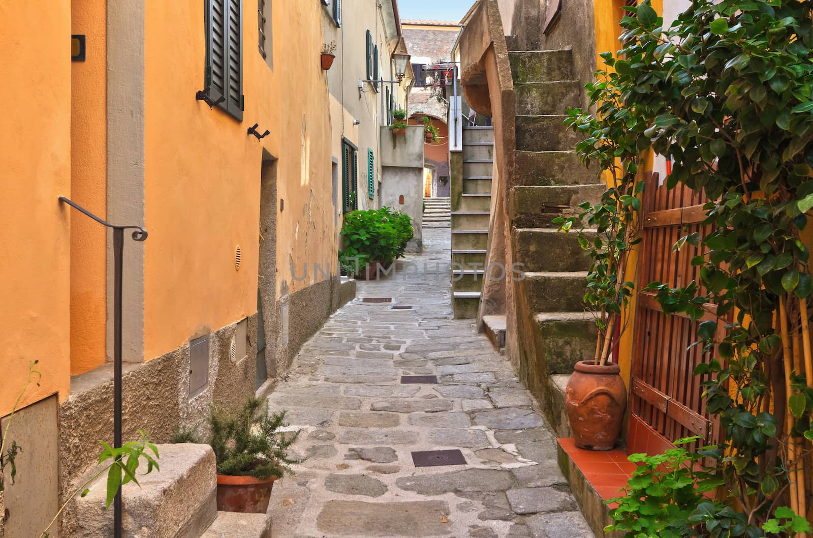 small street in Marciana, ancient village in Elba Island, Tuscany, Italy