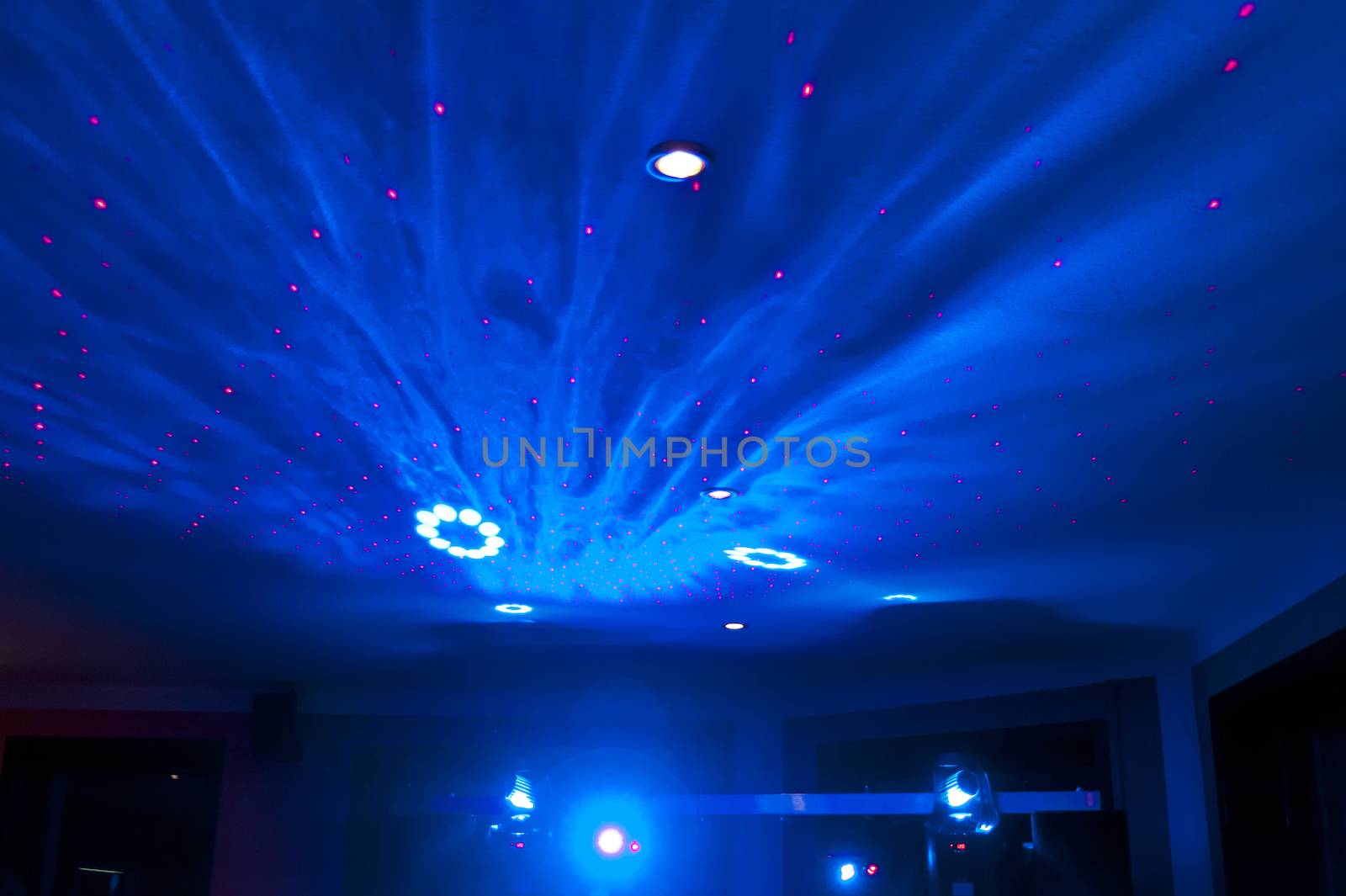 Blue Party Light on the Ceiling