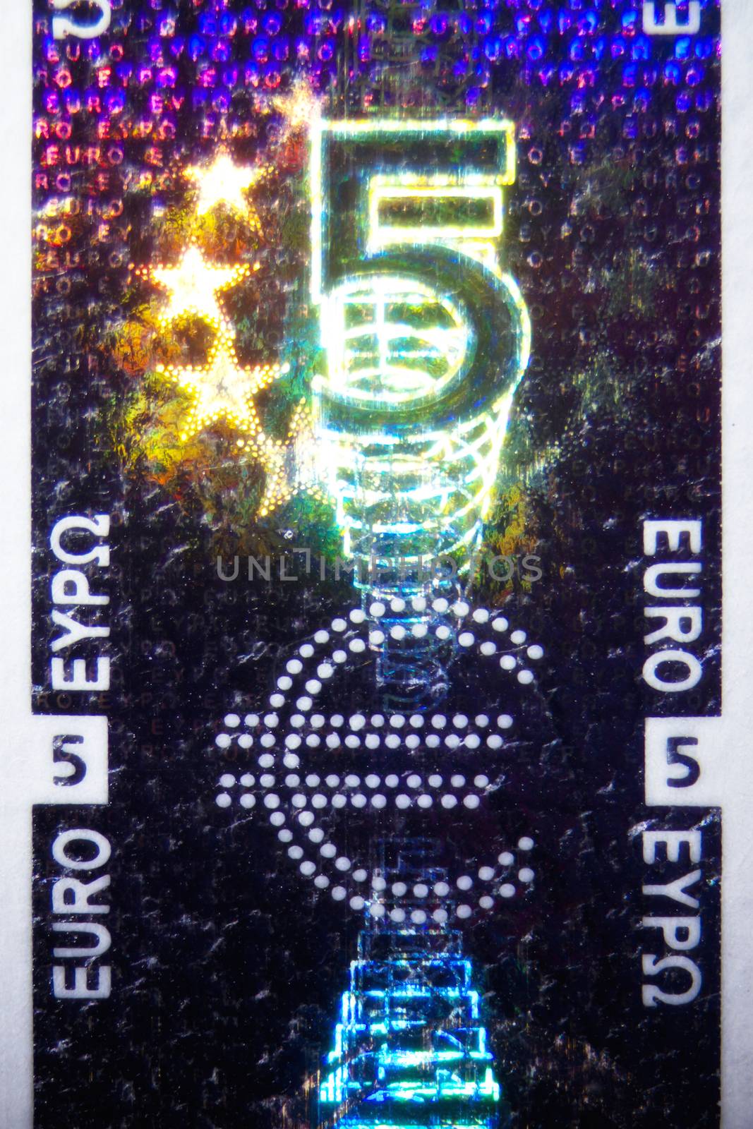 Micro Photo of a Hologram on an Euro Bill