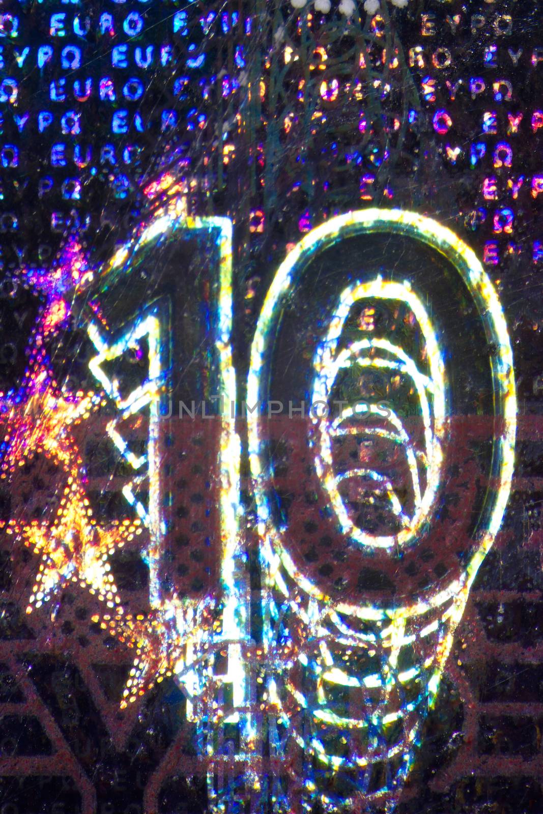Micro Photo of a Hologram on an Euro Bill