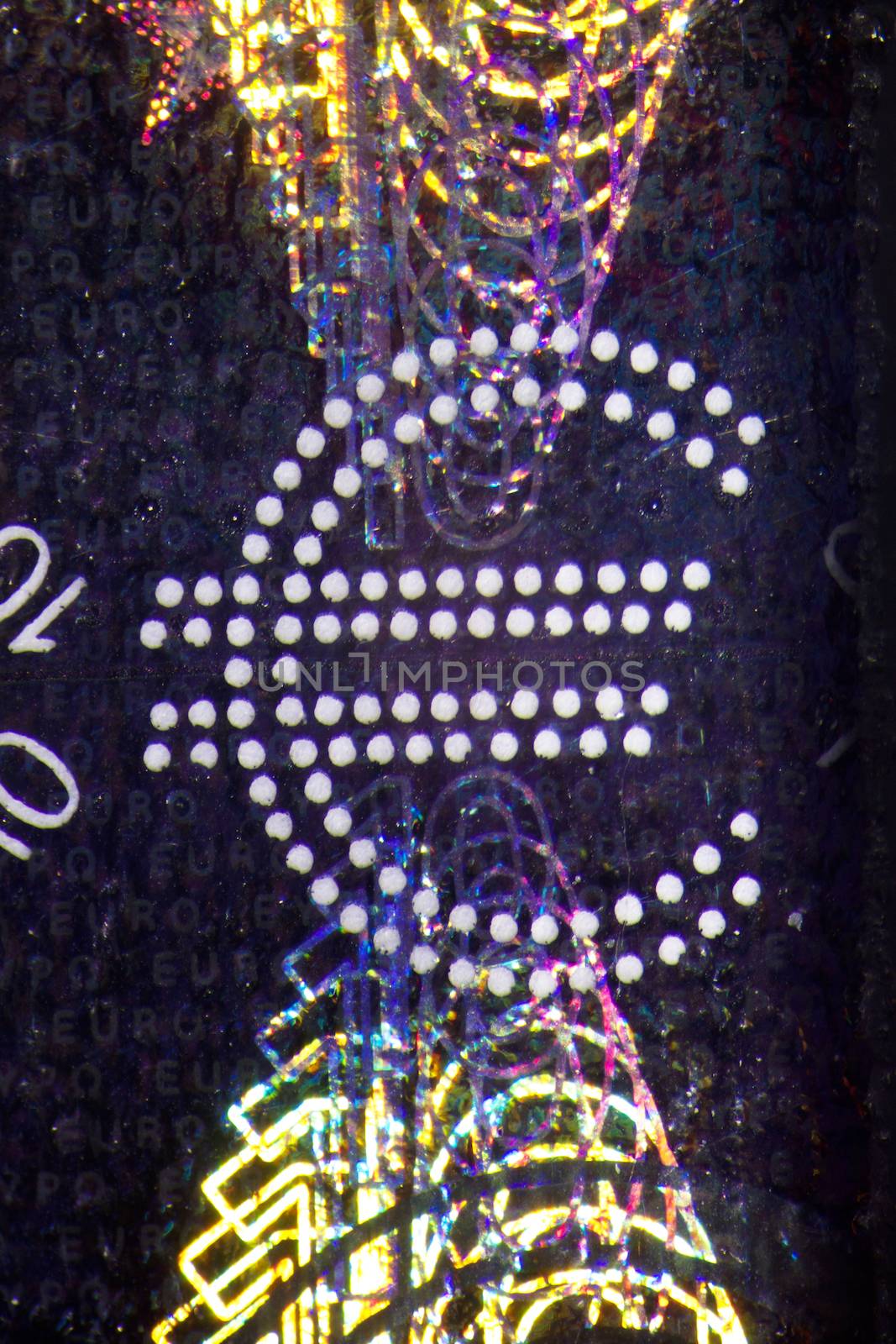 Micro Photo of a Hologram on an Euro Bill